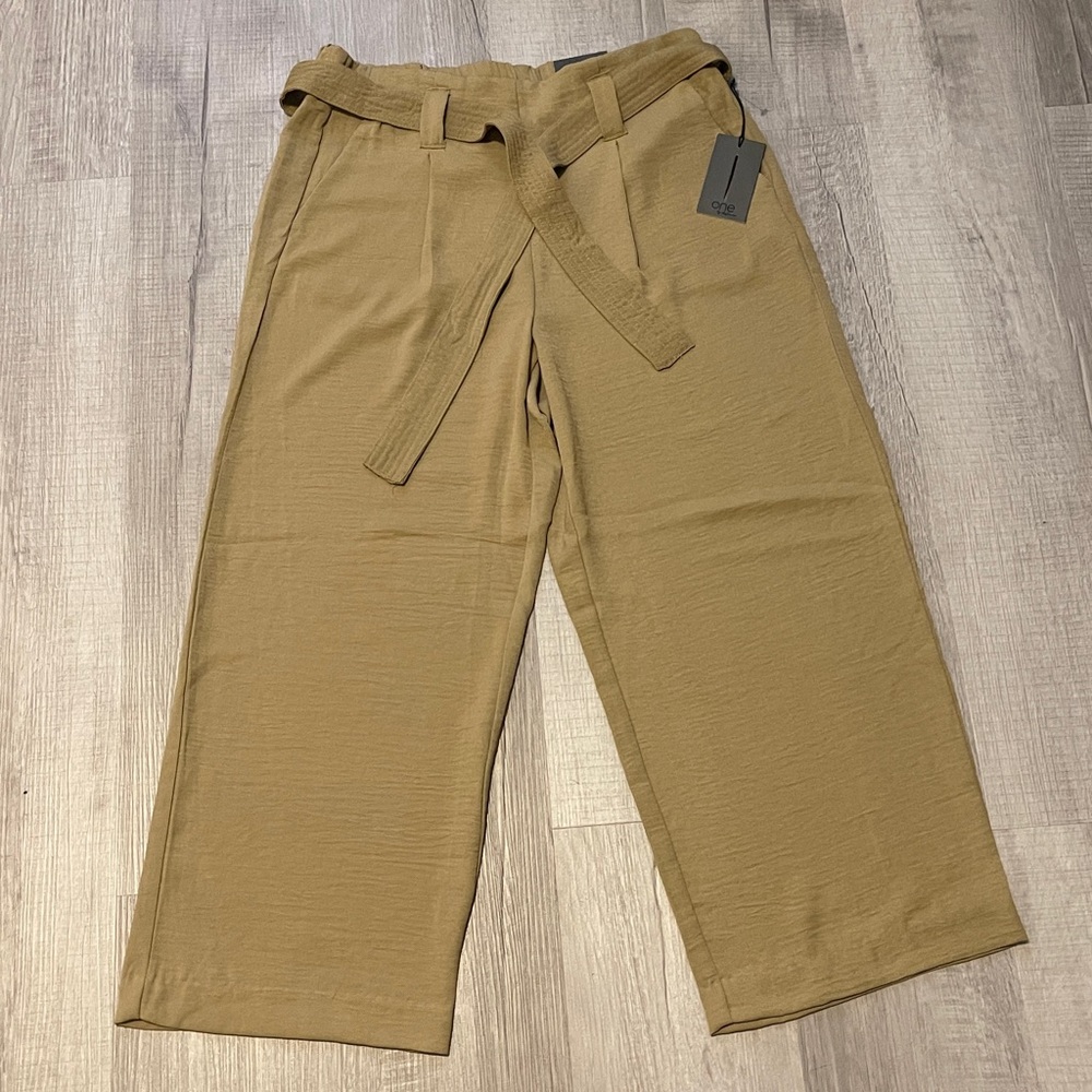 One by Chapter One Tan Crop Wide Leg Trousers with Elastic Waist.